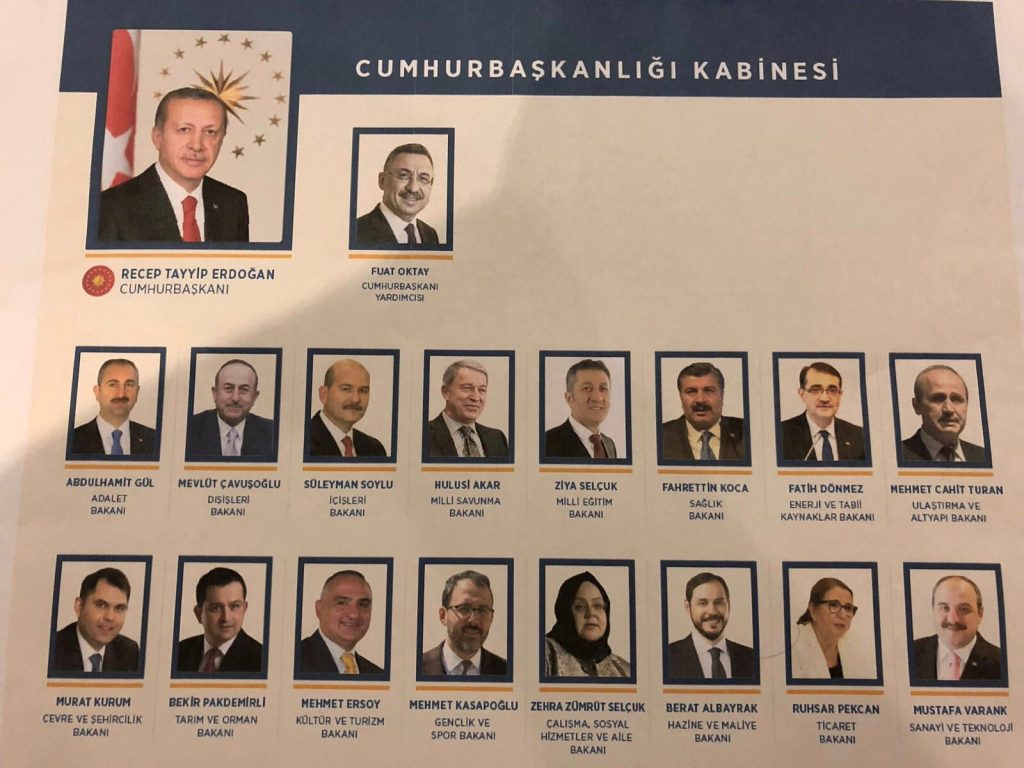 Erdoğan’ın kabinesi: İçişleri Süleyman Soylu’da, savunma Hulisi Akar’da, hazine ‘damat’ta