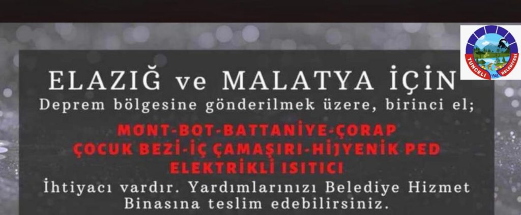 Dersim Belediyesi tarafından depremzedelerle dayanışma kampanyası başlatıldı 1 Dersim Belediyesi tarafından depremzedelerle dayanışma kampanyası başlatıldı
