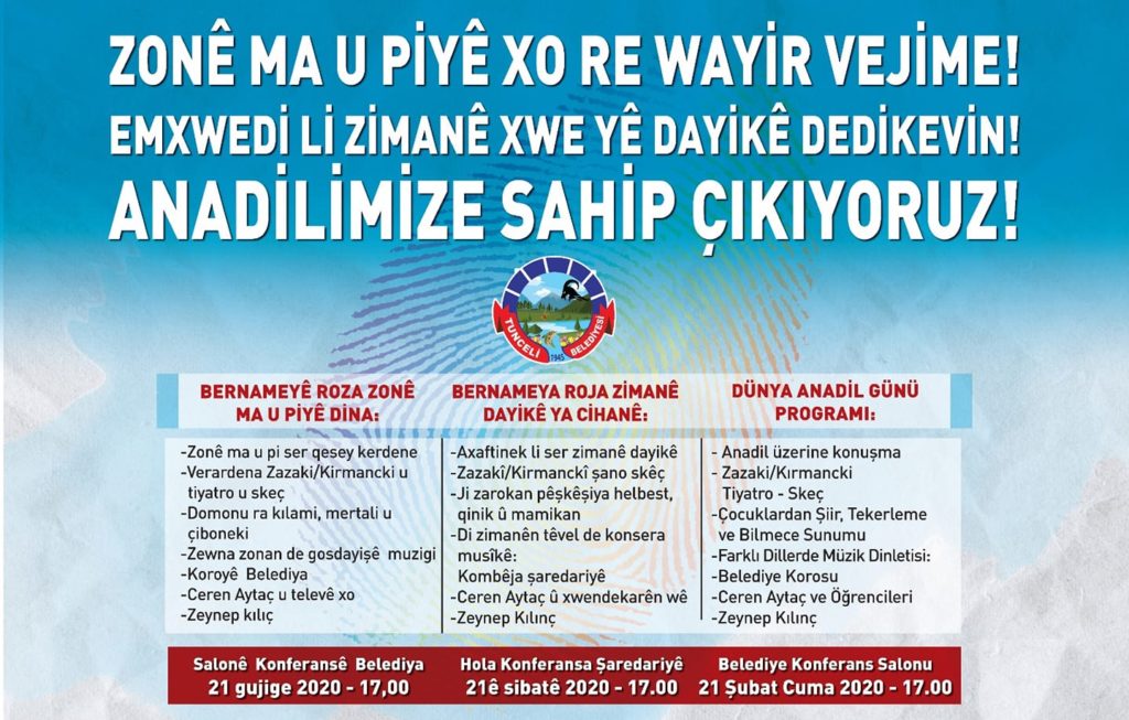 Dersim Belediyesi Dünya Anadil Günü’nde “Anadilimize sahip çıkıyoruz” etkinliği düzenliyor
