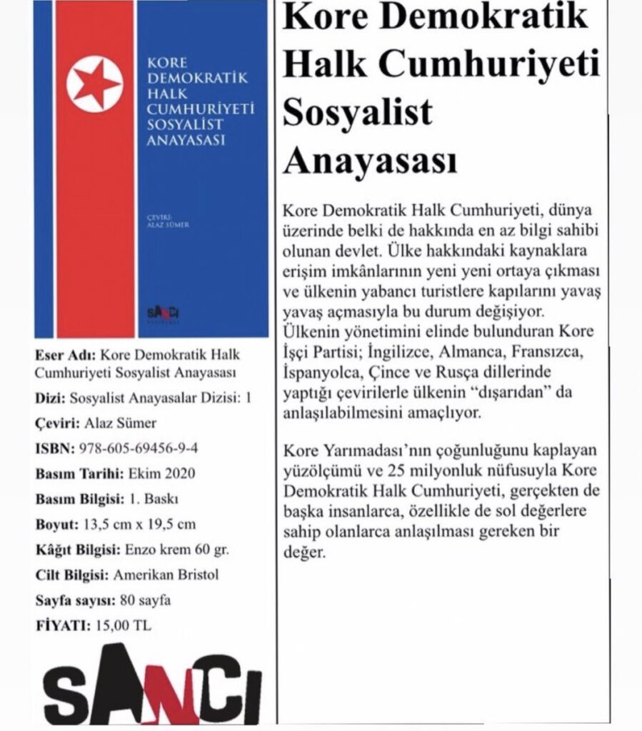 Kore Demokratik Halk Cumhuriyeti Anayasası Sancı Yayınlarından çıktı