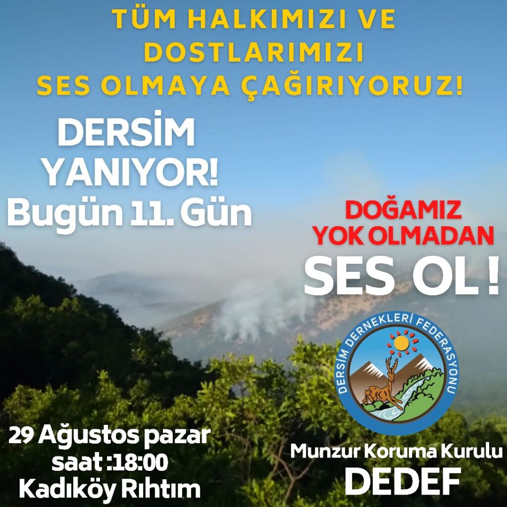 DEDEF, Dersim’de devam eden orman yangınlarına karşı ses olmaya çağırıyor!