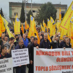 DERİTEKS Sendikası ile deri İşçileri, TİS görüşmelerinde, deri patronlarının yüzde 58 zam dayatmasına karşı eylem yaptı