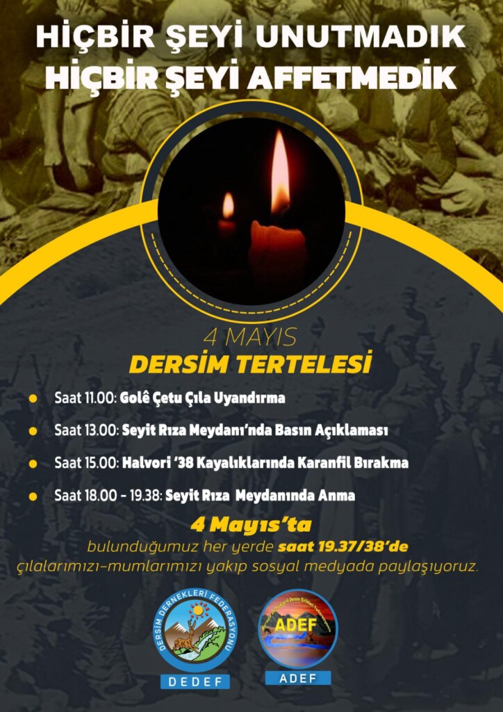 DEDEF ve ADEF’ten ortak açıklama: 4 Mayıs Dersim 1937-38 Tertelesi Günü ilan edilsin!