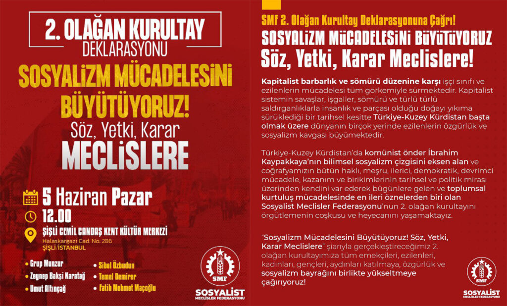 SMF 2. Olağan Kurultay Deklarasyonu bugün Şişli Cemil Candaş’ta