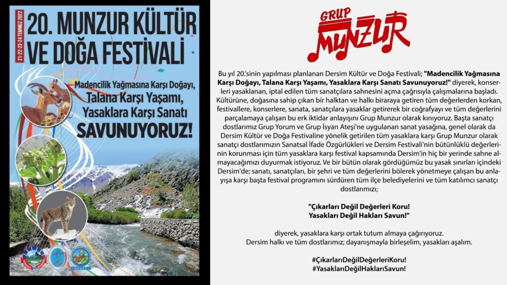 Grup Munzur’dan  Festival açıklaması: Yasakları aşalım!